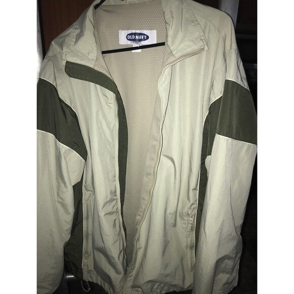 Old Navy 90s Vintage Nylon Windbreaker Jacket Beige Green Large - Picture 6 of 8